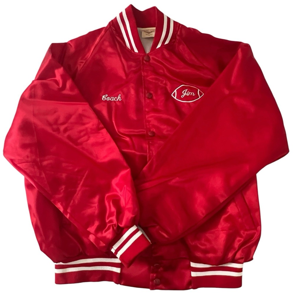 Vintage 80's Auburn Sportswear Bomber Jacket Red Crusaders Coach White Stripe XL